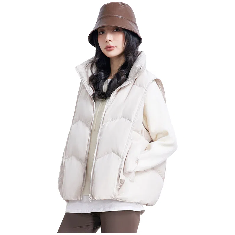 鸭鸭 时尚纯色立领百搭休闲加厚保暖简约外穿通勤办公室穿搭羽绒马甲 女款