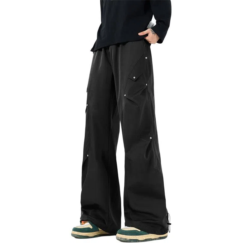 顶峰保罗 美式潮牌纯色简约高级感直筒阔腿长裤复古高街痞帅宽松舒适小众百搭运动休闲裤 男女同款