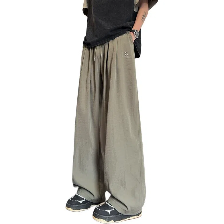 顶峰保罗 冰丝薄款纯色直筒阔腿长裤凉感透气速干宽松小众百搭运动潮牌慵懒风舒适休闲裤 男女同款