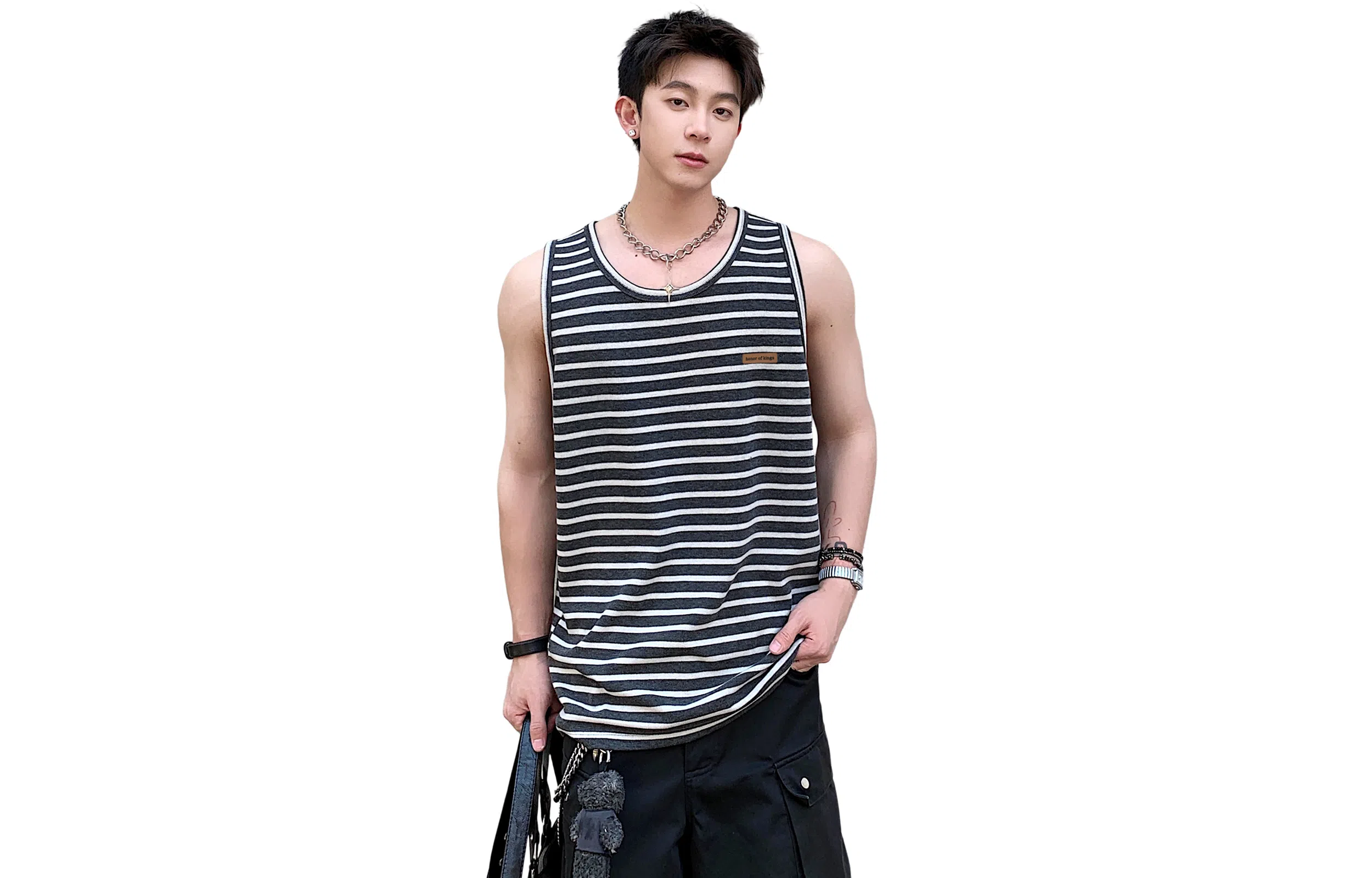 王者荣耀 标语款 美式复古条纹宽松舒适居家户外通勤健身休闲百搭潮流时尚圆领背心 男女同款