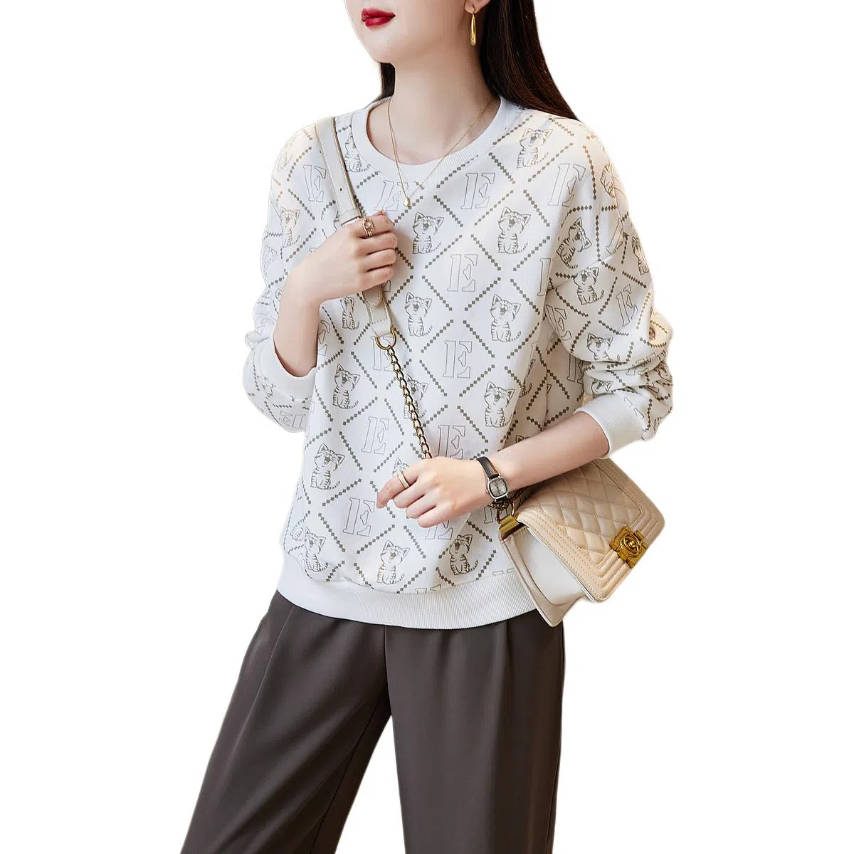 【dme】 圆领字母动物印花休闲长袖卫衣 女款 本白