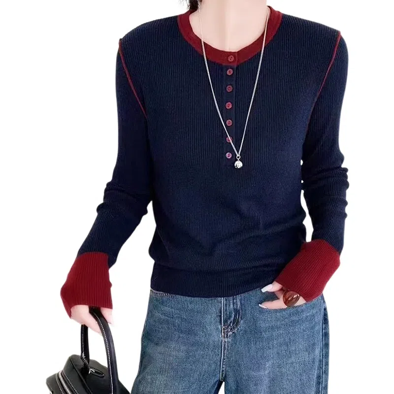 水中花 秋款打底套头休闲时尚舒适长袖针织衫 女款