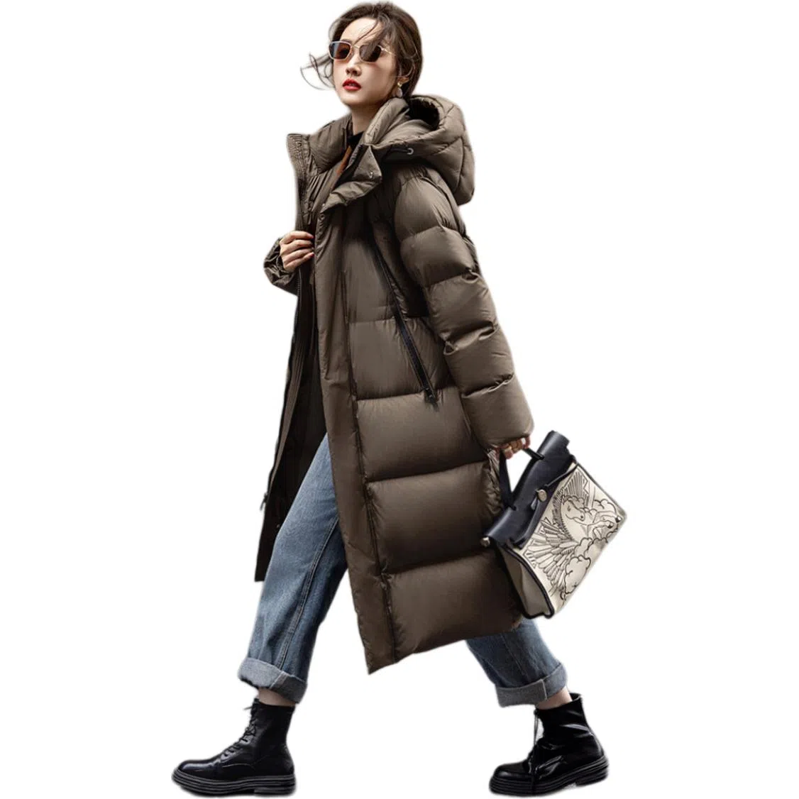 【dme】 纯色时尚休闲简约连帽保暖舒适长袖羽绒服 女款 黑色