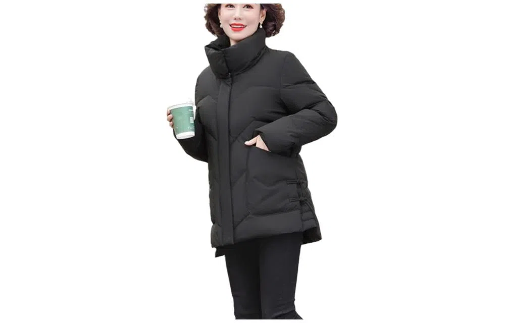 鸭鸭 纯色立领拉链羽绒服 女款