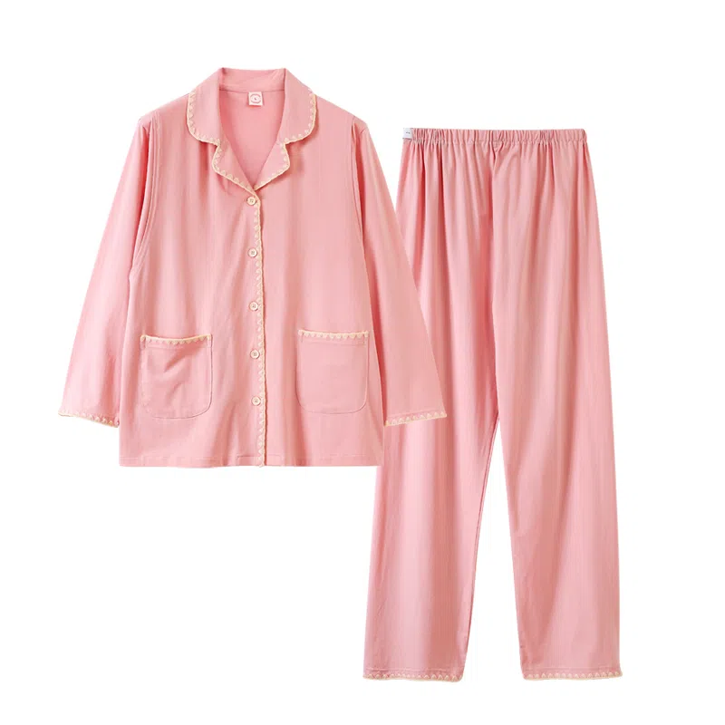 夏芬妍 舒适柔软黄边翻领孕期月子服家居服简约亲肤休闲长袖长裤可外穿睡衣套装 女款