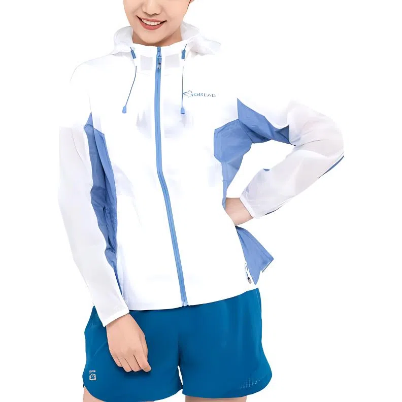 探路者 户外超薄防紫外线舒适防晒服 女款 白色/天际蓝