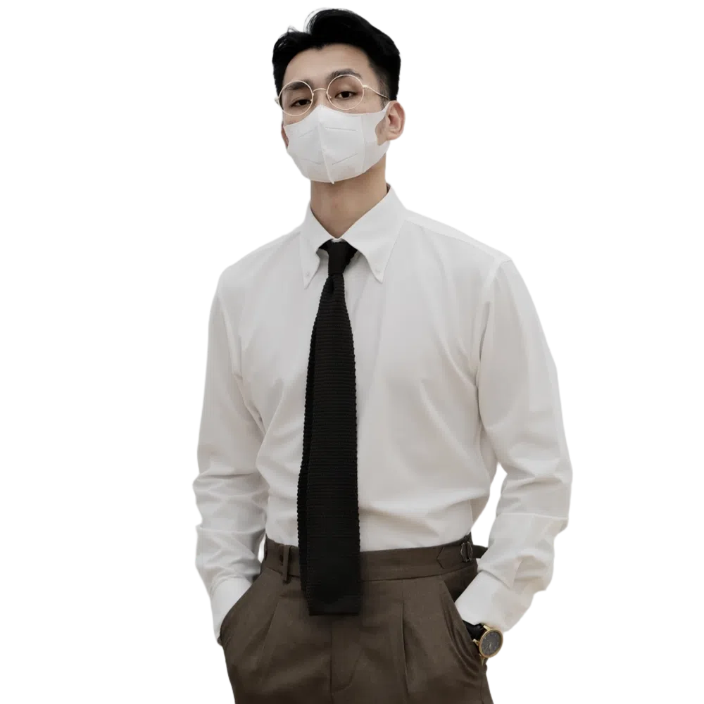 沐诚阳译 纯色合身复古百搭舒适简约设计感翻领长袖衬衫 男款