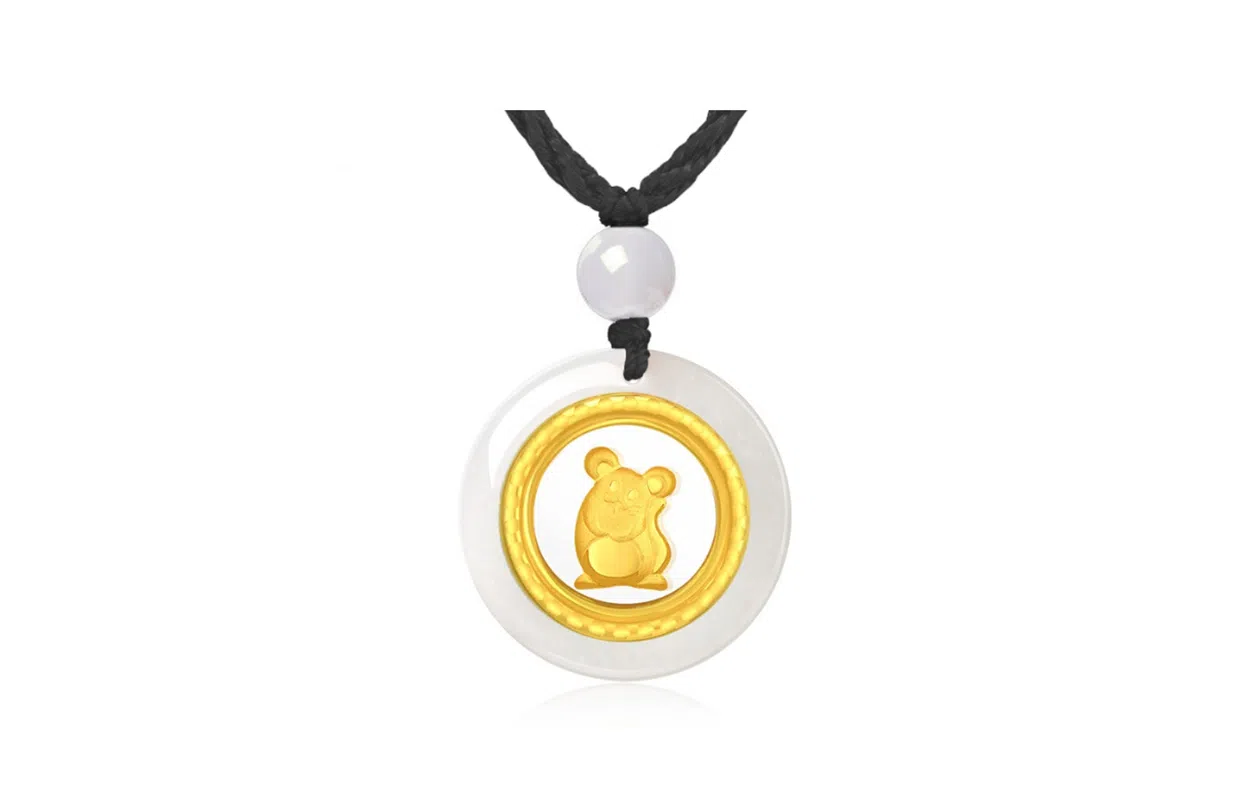 百利金 时转运来 精致大气萌趣可爱简约个性 国潮新中式复古金镶玉锁骨链 玉髓 玉石项链 男女同款情侣款