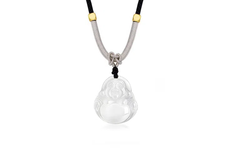 月斐 转运珠弥勒佛观音菩萨 本命年平安白大肚弥勒佛黑绳 复古国潮转运笑佛 玉髓 项链 男女同款情侣款