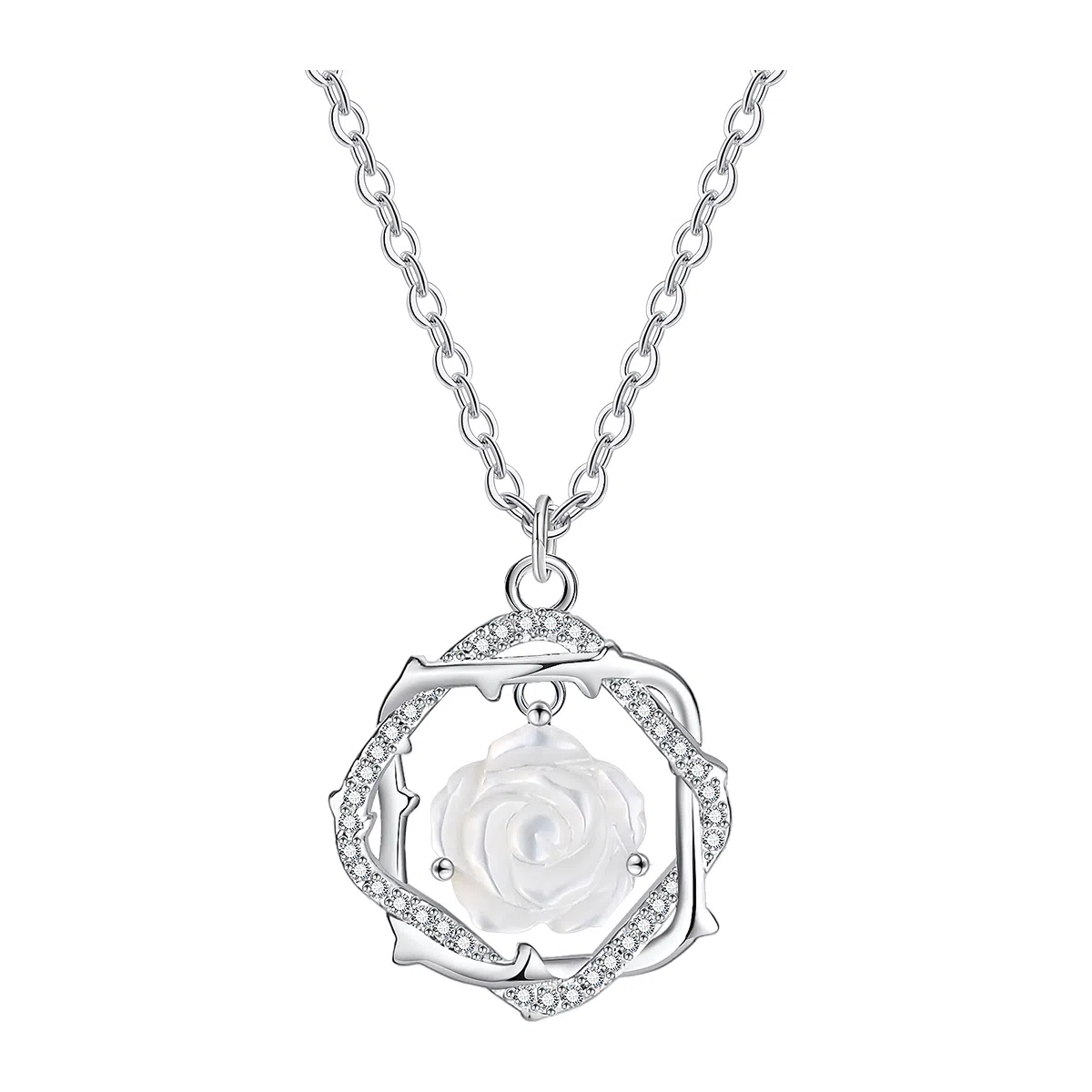 恋朵 森系时尚 荆棘玫瑰 守护 锁骨链 贝壳 项链 女款 银色好运