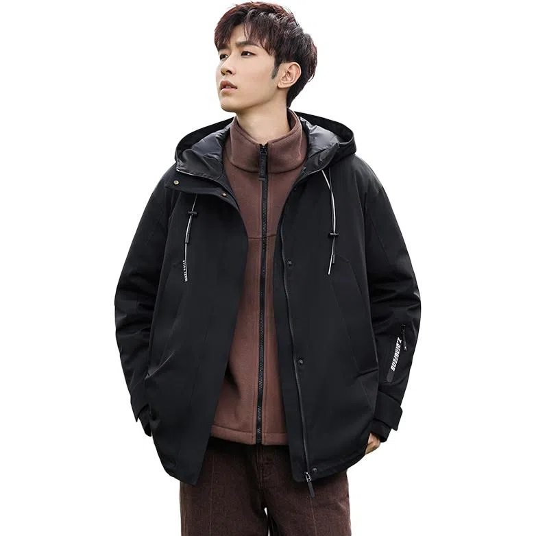 鸭鸭 连帽时尚百搭保暖纯色休闲羽绒服 男女同款