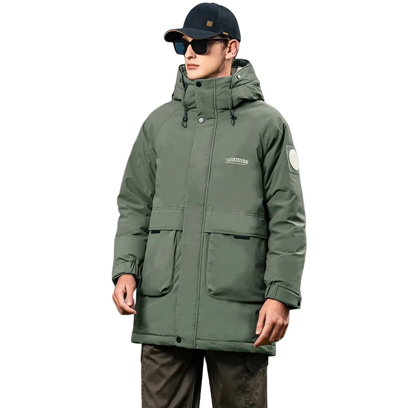 鸭鸭 户外工装系列 连帽时尚韩版加厚休闲运动中长款羽绒服 男女同款