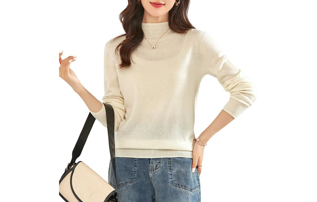 恒源祥 纯色半高圆领针织打底套头毛衣 女款