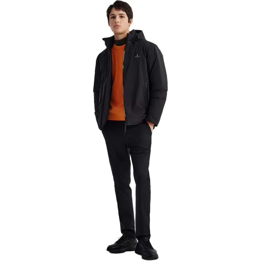 比音勒芬 轻户外防风纯色可脱卸帽羽绒服 男款