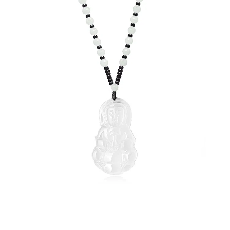 鸳鸯金楼 新中式国风系列 温润弥勒佛像 高级感浅色观音/弥勒佛编绳串珠 玉髓 项链 男女同款情侣款