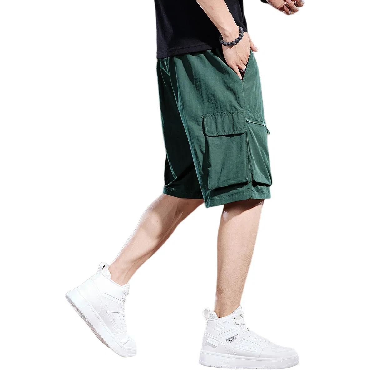 贵色 夏季 纯色口袋废土风男装机能风高端美式冰丝速干潮牌英伦风设计感宽松直筒休闲运动五分裤工装短裤 男女同款 基础色（黑灰白等）