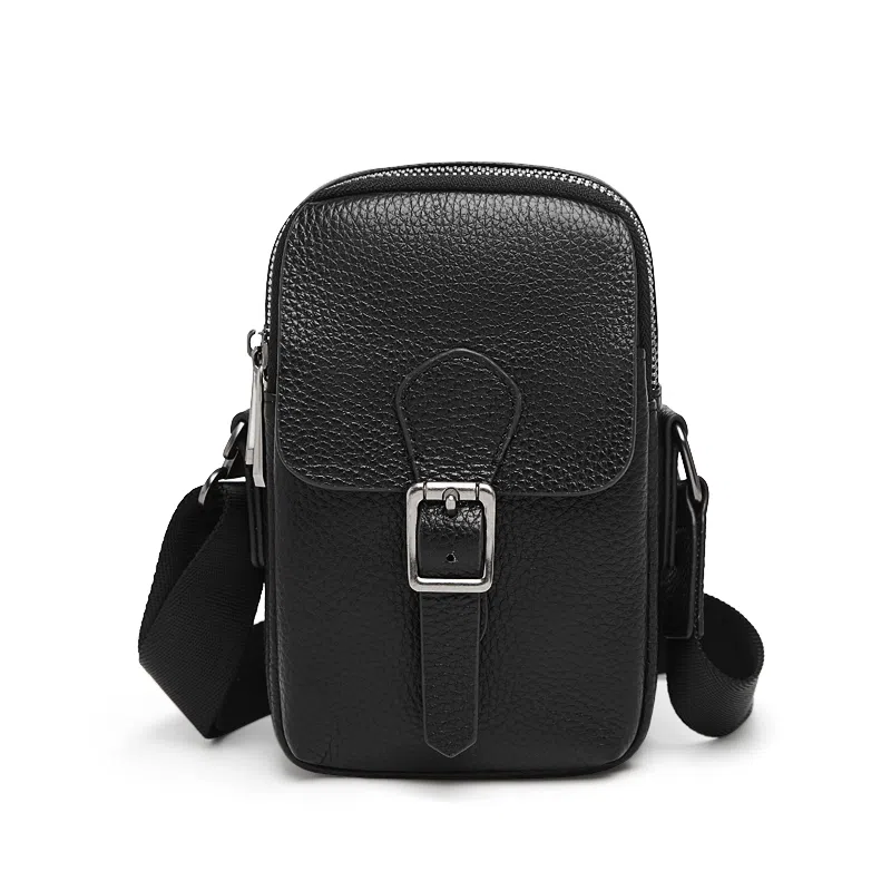 老人头 百搭日常通勤高级感轻便时尚 头层牛皮 斜挎包 男款 黑色