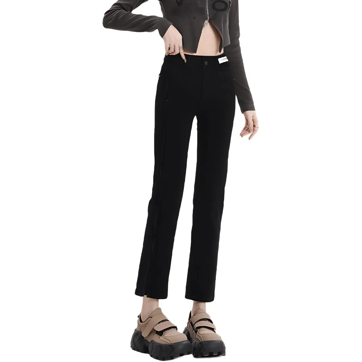 惟熙 直筒高腰薄款宽松牛仔裤 女款 黑色