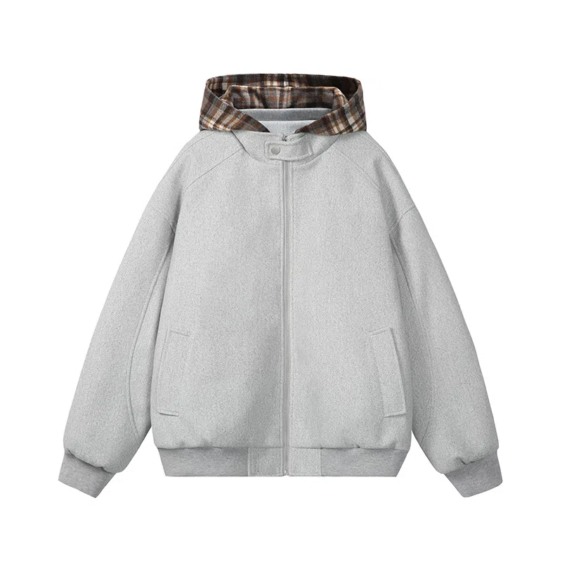 美式复古连帽加绒加厚休闲百搭卫衣夹克棉服 男女同款