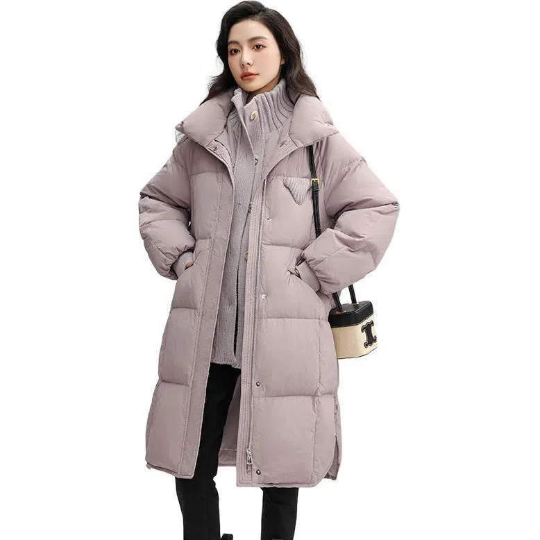 鸭鸭 纯色立领加厚休闲长袖羽绒服 女款