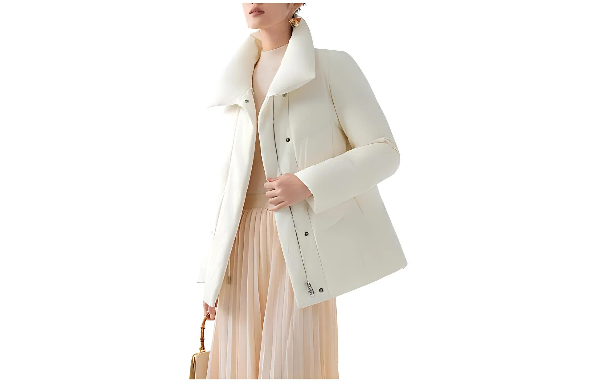 波司登 纯色修身翻领短款休闲长袖羽绒服 女款 栀子白