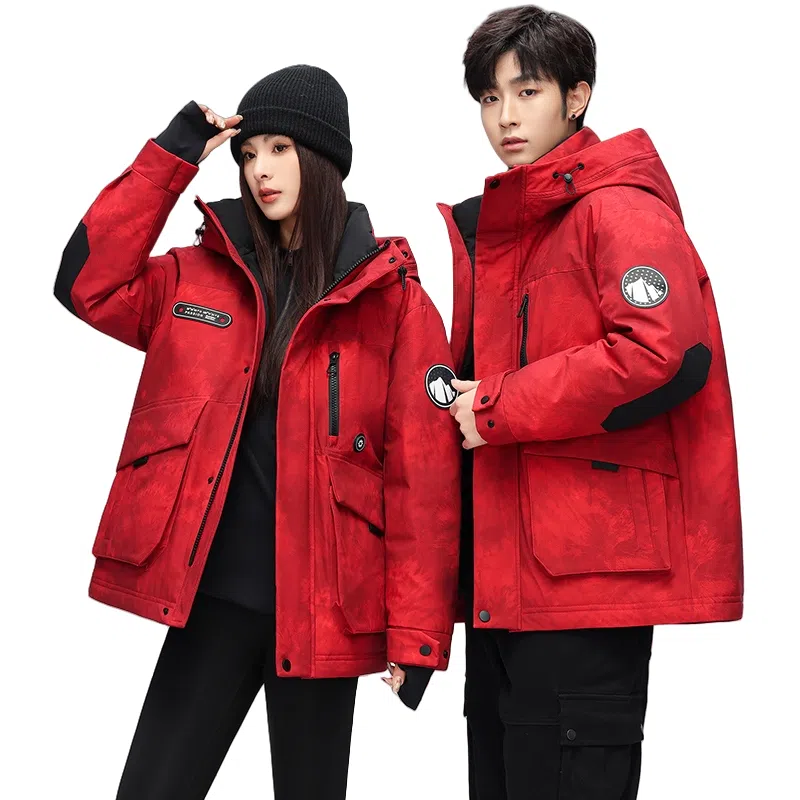 鸭鸭 中长款加厚连帽户外羽绒服 男款