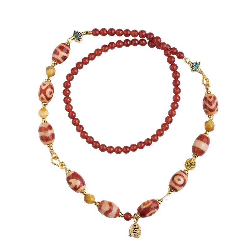 布达拉宫 红肉天珠铜配件 多功能链 玛瑙 项链 男女同款情侣款