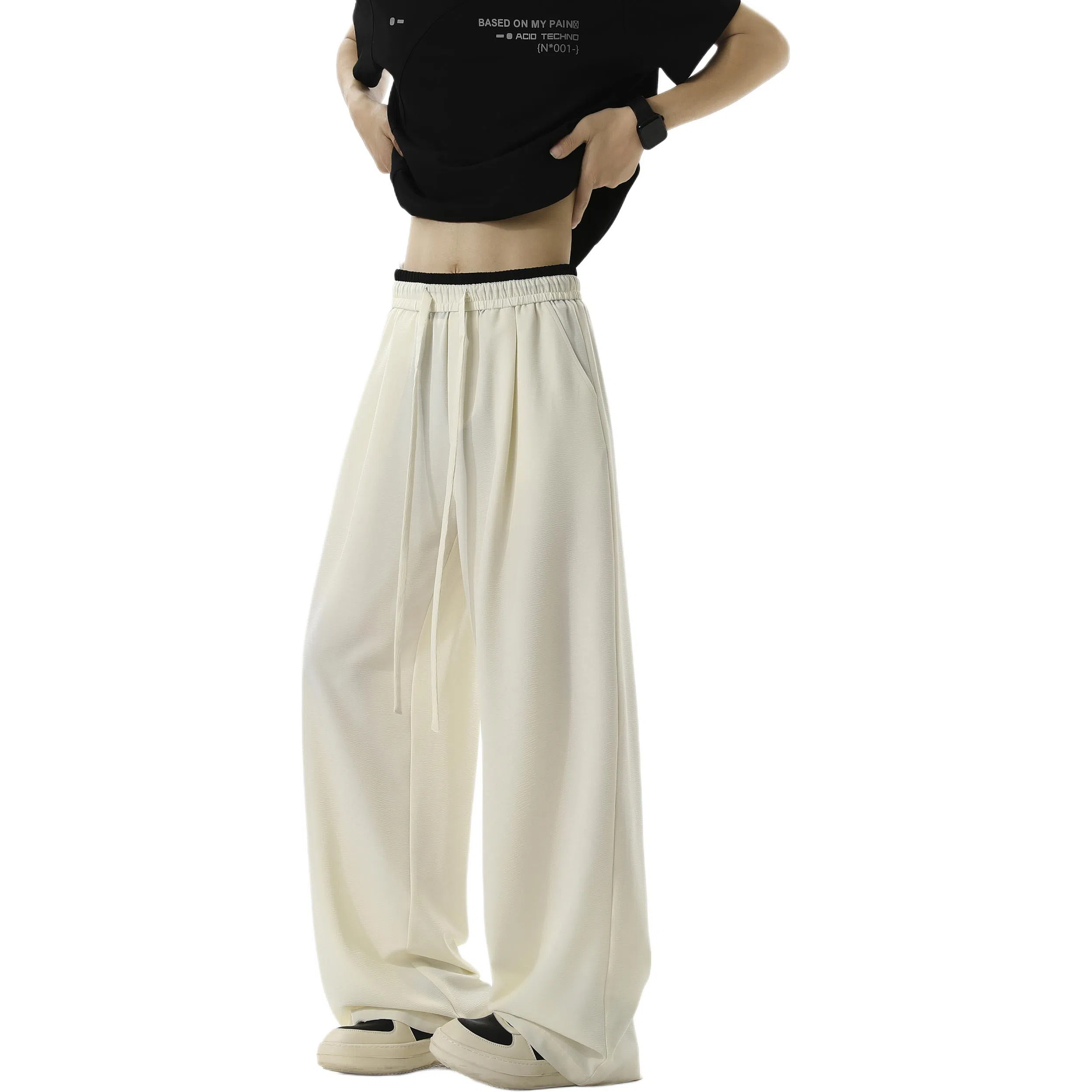 顶峰保罗 冰丝垂感透气凉感直筒长裤无性别主义复古潮牌宽松运动纯色百搭高级感阔腿休闲裤 男女同款