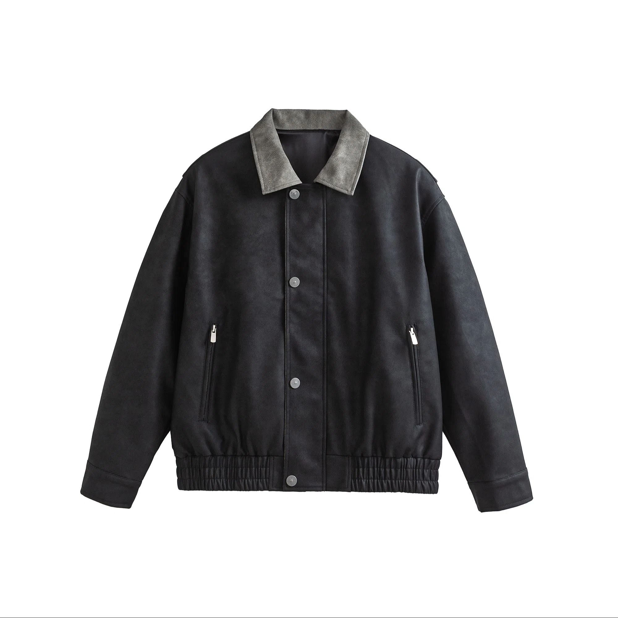 美式复古高街风宽松休闲撞色拼接夹克皮衣 男女同款