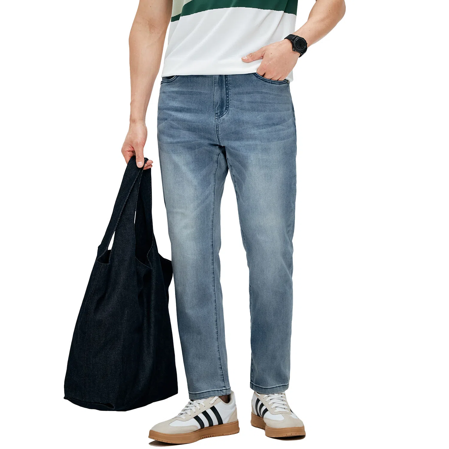 丹宁哲学 薄款无拘束弹中腰长裤牛仔裤 男款