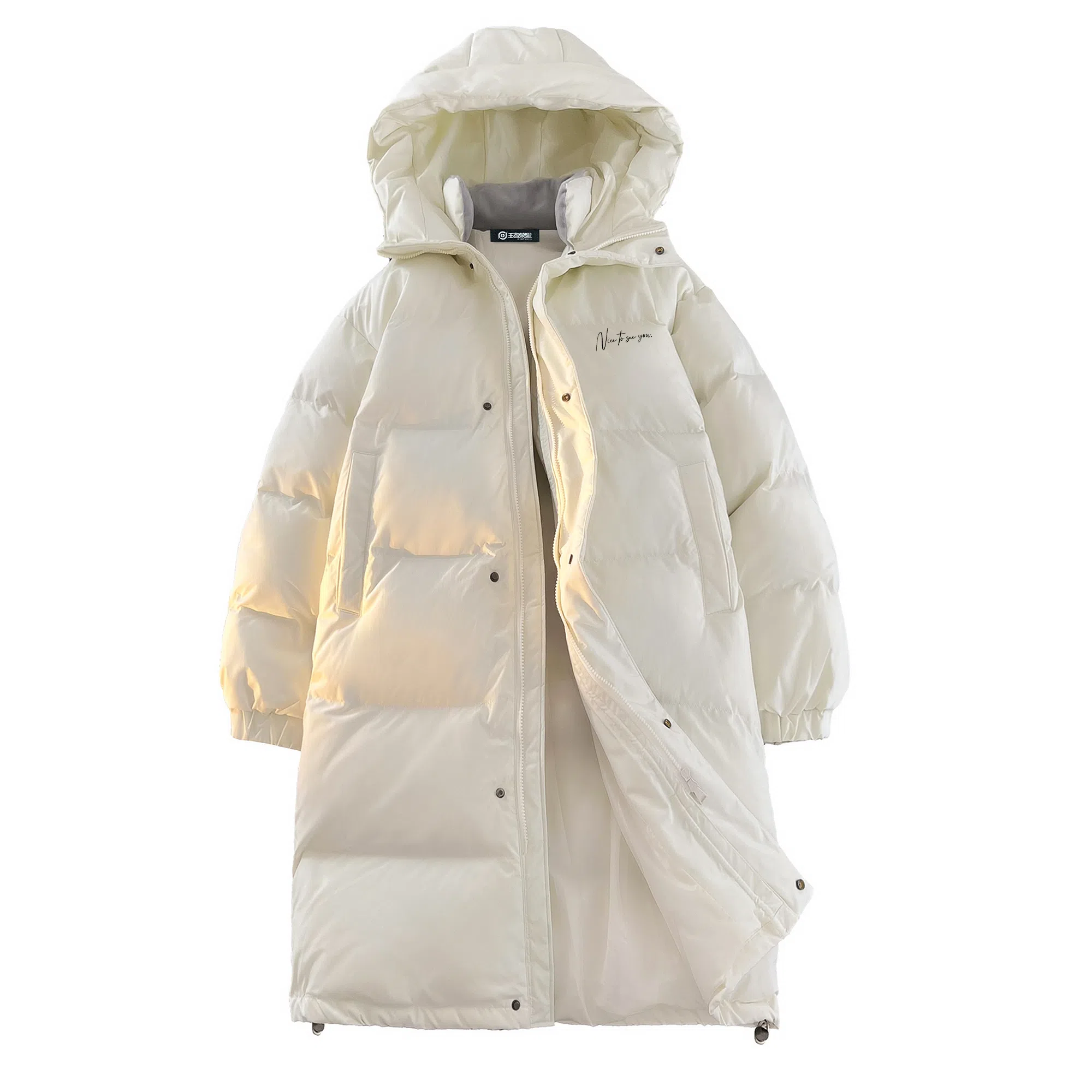 王者荣耀 基础款连帽纯色简约中长款保暖加厚面包字母印花宽松百搭休闲棉服 男女同款