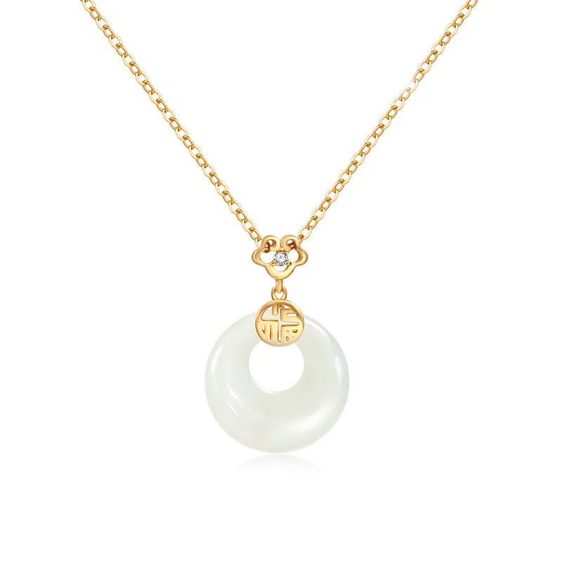 泡泡贝 福字如意平安扣平安锁新中式国潮设计感轻奢风气质锁骨链高级 琉璃 玉石项链 女款