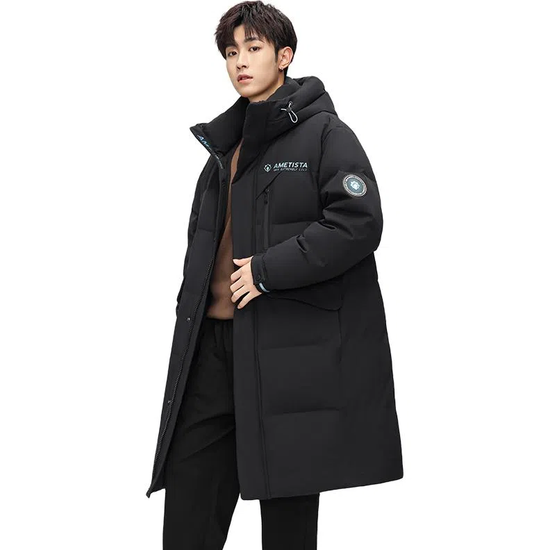 鸭鸭 中长款过膝时尚连帽加厚保暖羽绒服 男女同款