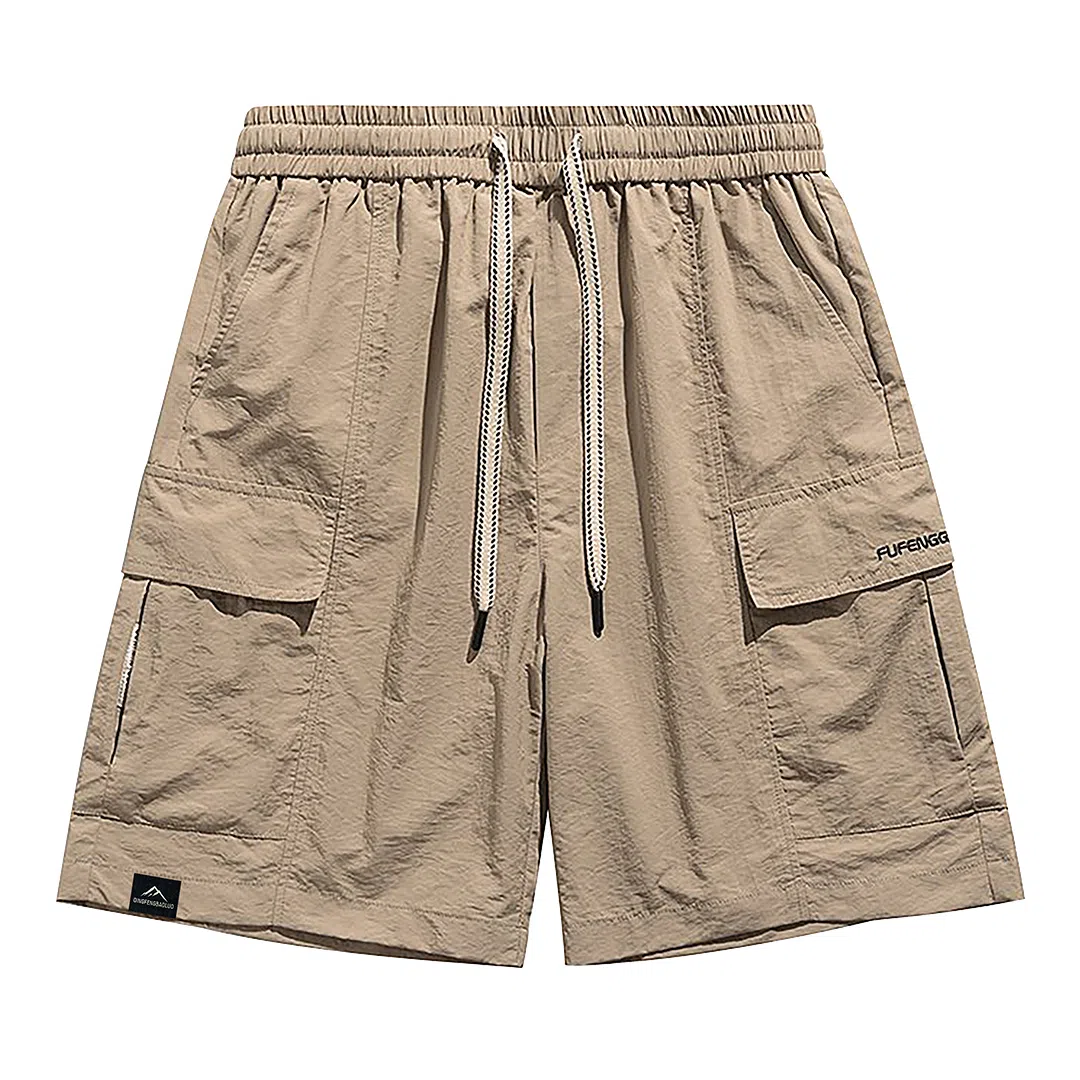 顶峰保罗 美式冰丝休闲百搭五分裤轻薄中裤潮牌痞帅松紧腰速干纯色宽松简约无性别主义直筒透气运动工装短裤 男女同款