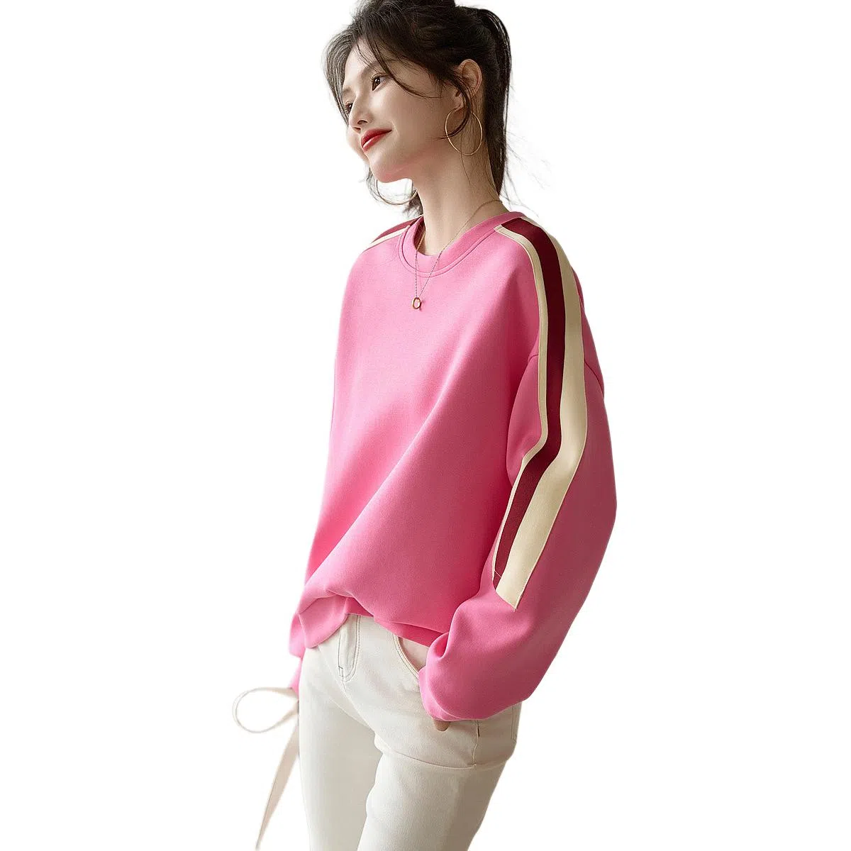 【dme】 套头圆领撞色宽松长袖卫衣 女款