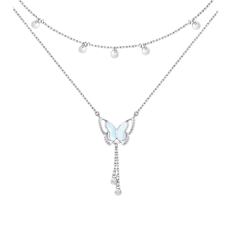 迷颂玛 灵蝶双层流苏吊坠 铜 项链 女款