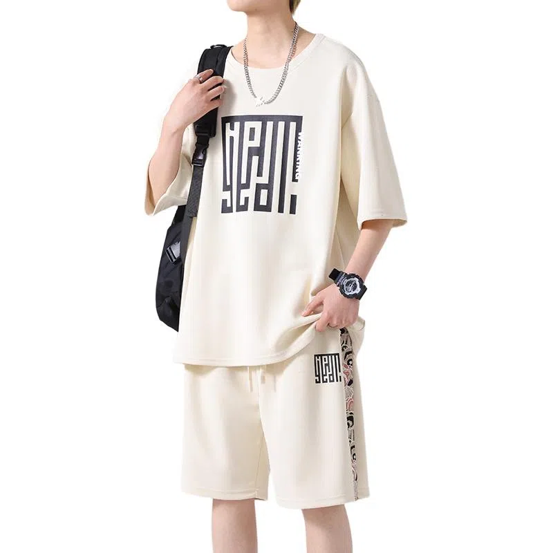 顶峰保罗 新中式印花短袖上衣宽松潮流时尚短裤休闲运动套装 男女同款