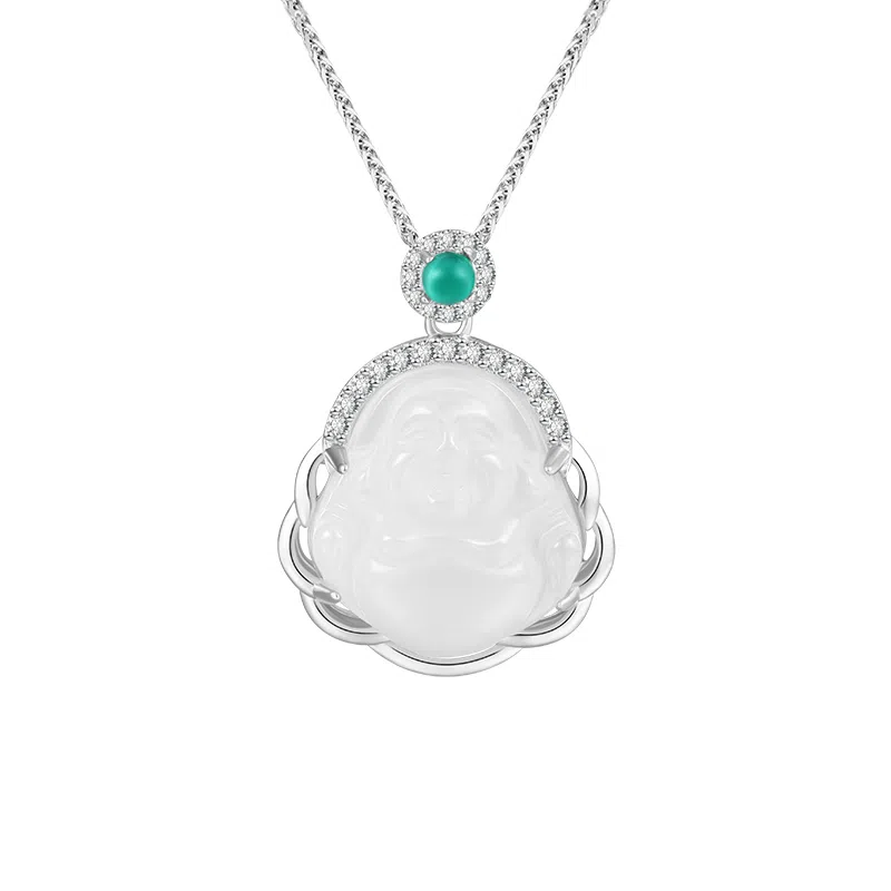 中国珠宝 【高品质】笑脸佛公弥勒佛 新中式国风福运连连复古大气小众设计 弥勒佛平安转运 玉髓 玉石项链 女款 礼盒款