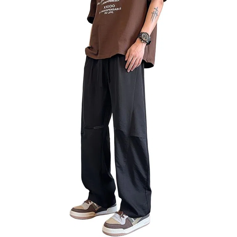 顶峰保罗 凉感冰丝薄款褶皱伞兵直筒长裤子美式薄款速干透气潮牌宽松百搭运动阔腿休闲裤 男女同款