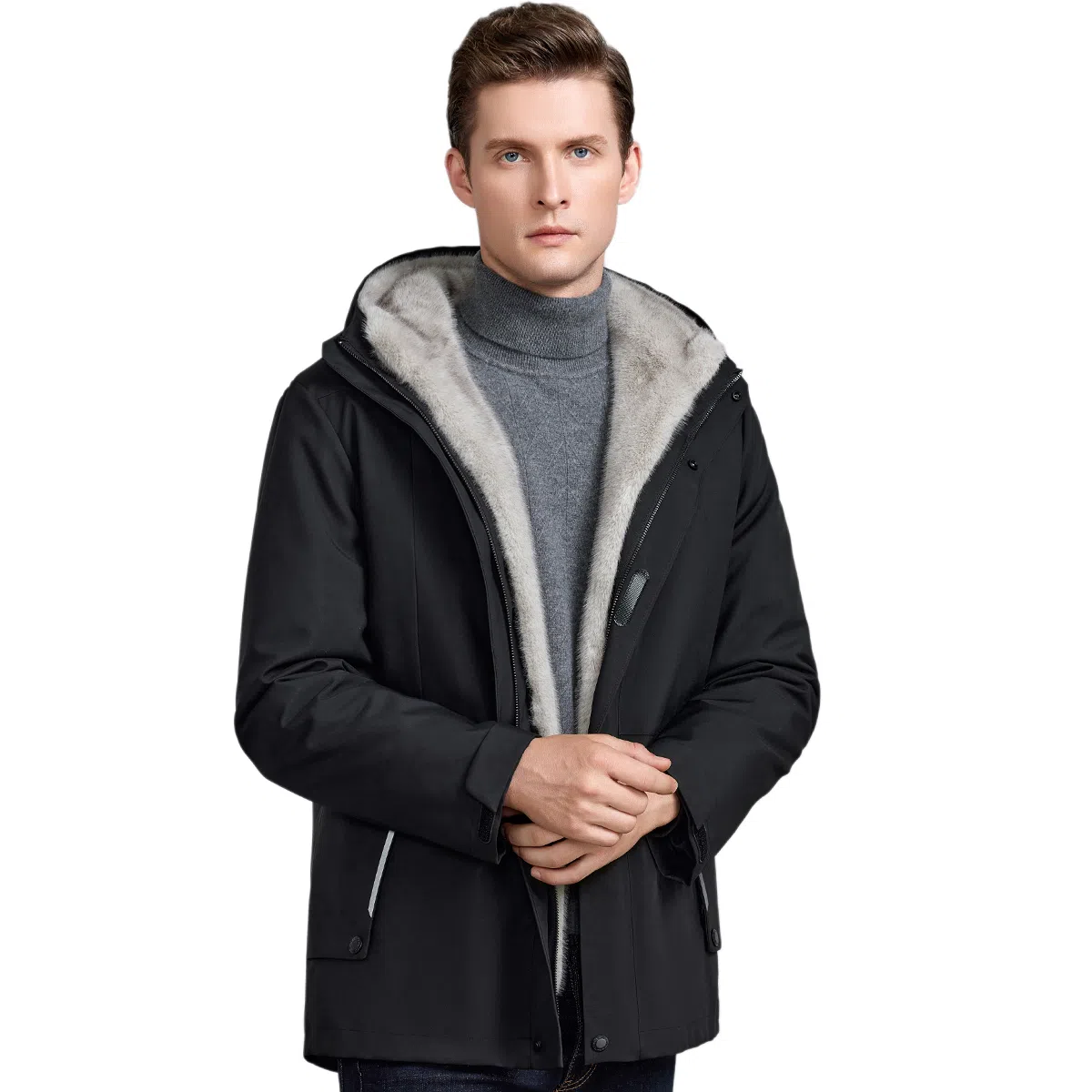 富铤 保暖连帽中长款派克服 男款