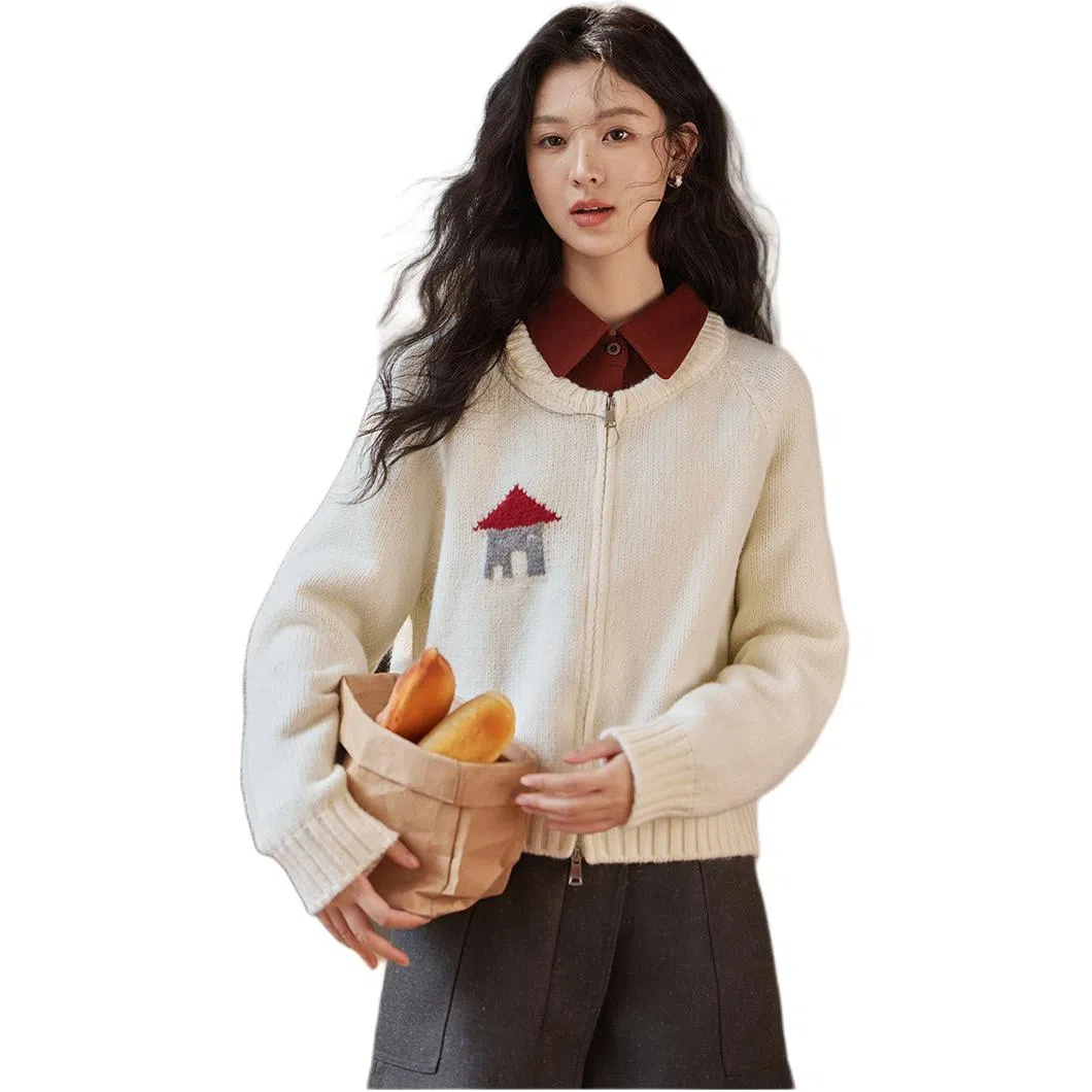 谜秀 宽松拉链加厚长袖针织衫 女款