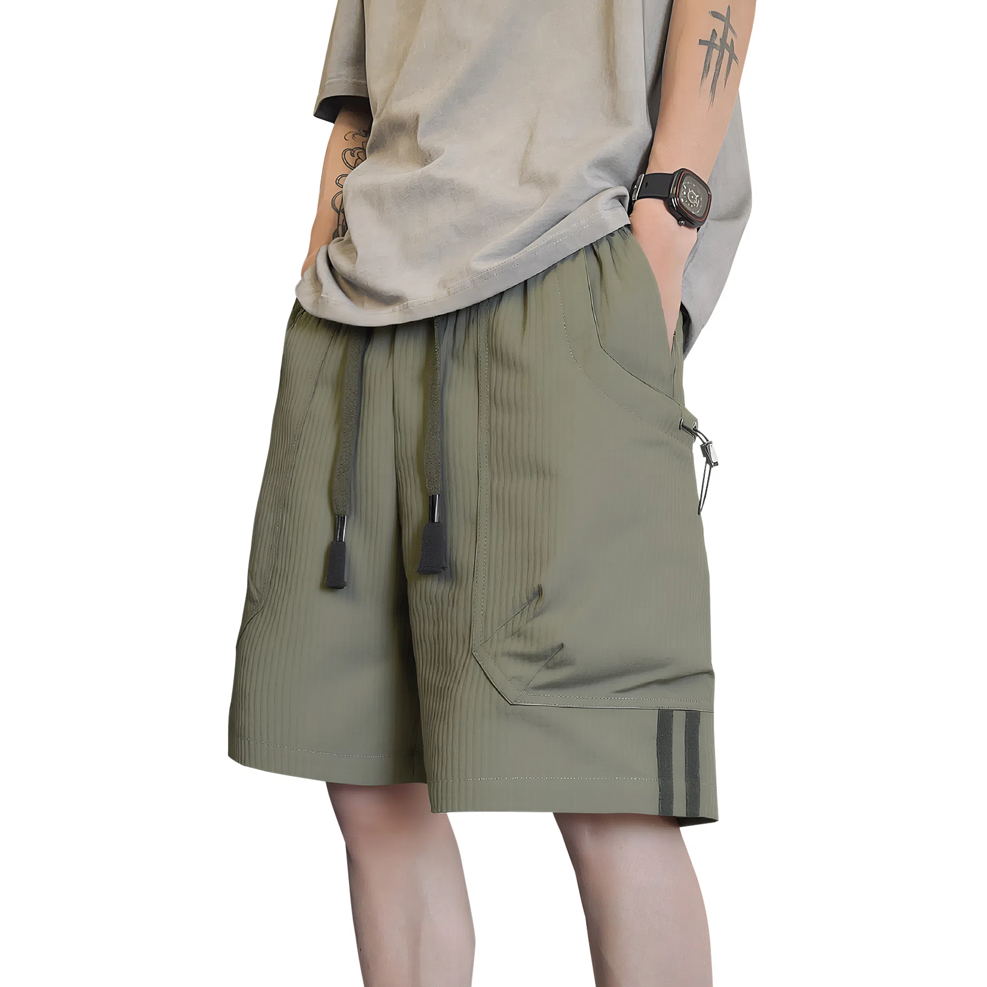 稻草人 美式学院风大口袋百搭柔软舒适宽松凉感五分工装短裤 男女同款