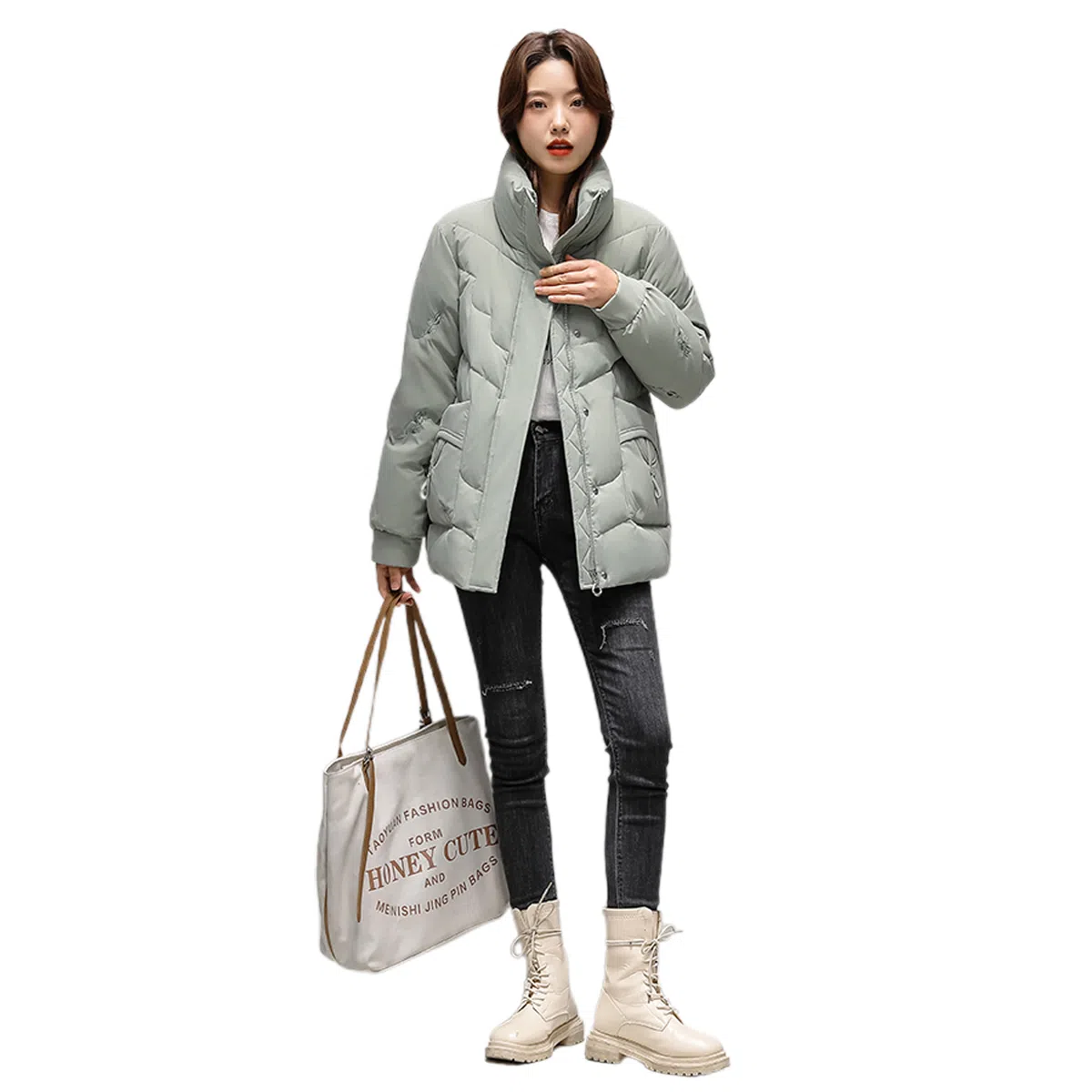 鸭鸭 时尚休闲百搭鸭绒厚款立领短款羽绒服 女款