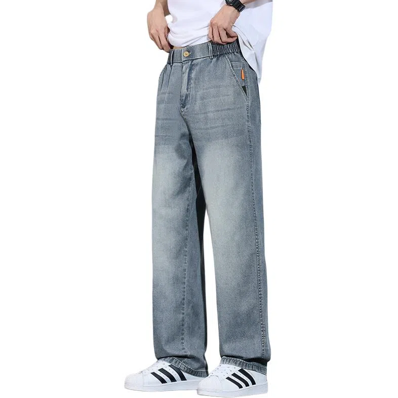 顶峰保罗 莱赛尔凉感透气水洗直筒长裤美式复古高街宽松小众百搭高级感薄款透气阔腿牛仔裤 男女同款