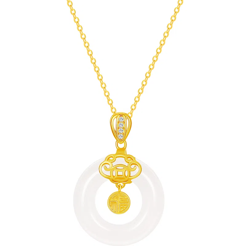 中国珠宝 福如意平安扣 新中式国风小众轻奢设计感锁骨链 玉髓 玉石项链 男女同款情侣款