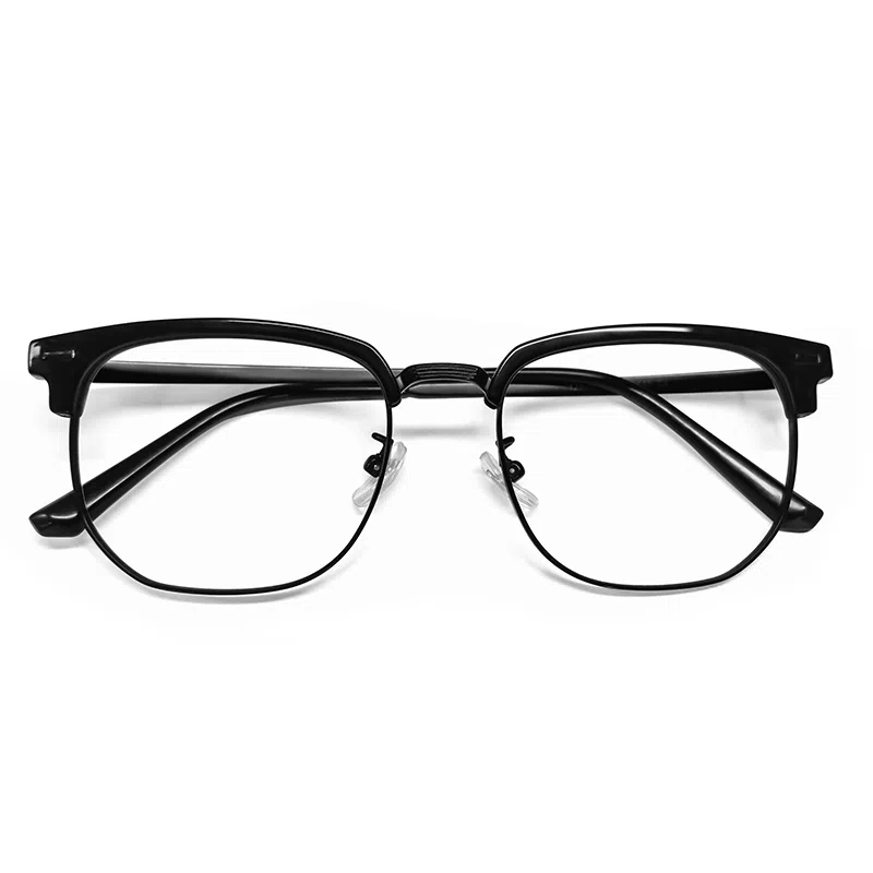 【可配度数】 苍木优品 透灰色商务半框近视可定制防蓝光近视镜片纯钛镜框黑银配色显脸小 β钛合金 方形 功能性眼镜 男女同款情侣款