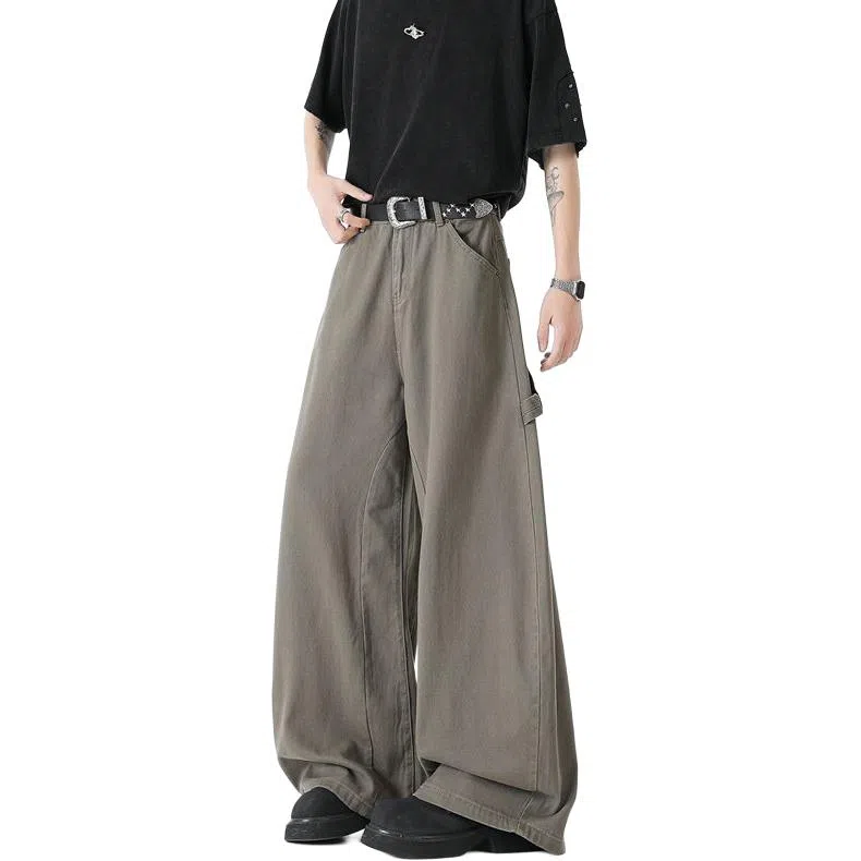 隐狼世家 美式高街多口袋伞兵直筒工装纯棉宽松阔腿潮牌青年休闲裤 男款