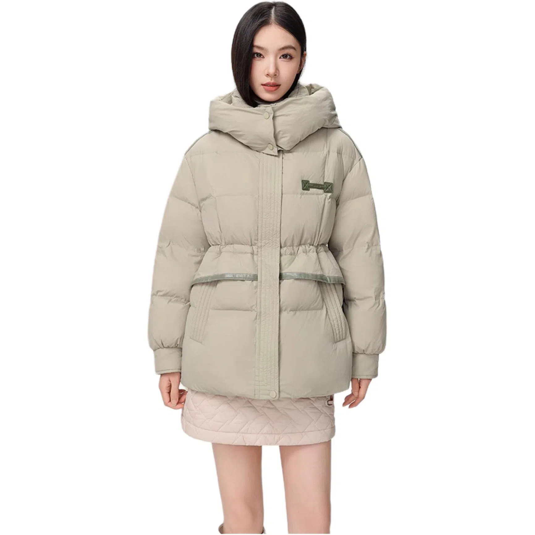 鸭鸭 简约拉链长袖连帽羽绒服 女款