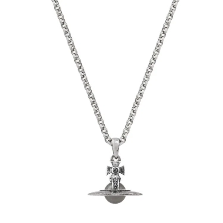 Vivienne Westwood Petite Saturn Pendant Necklace Silver/Night Grey