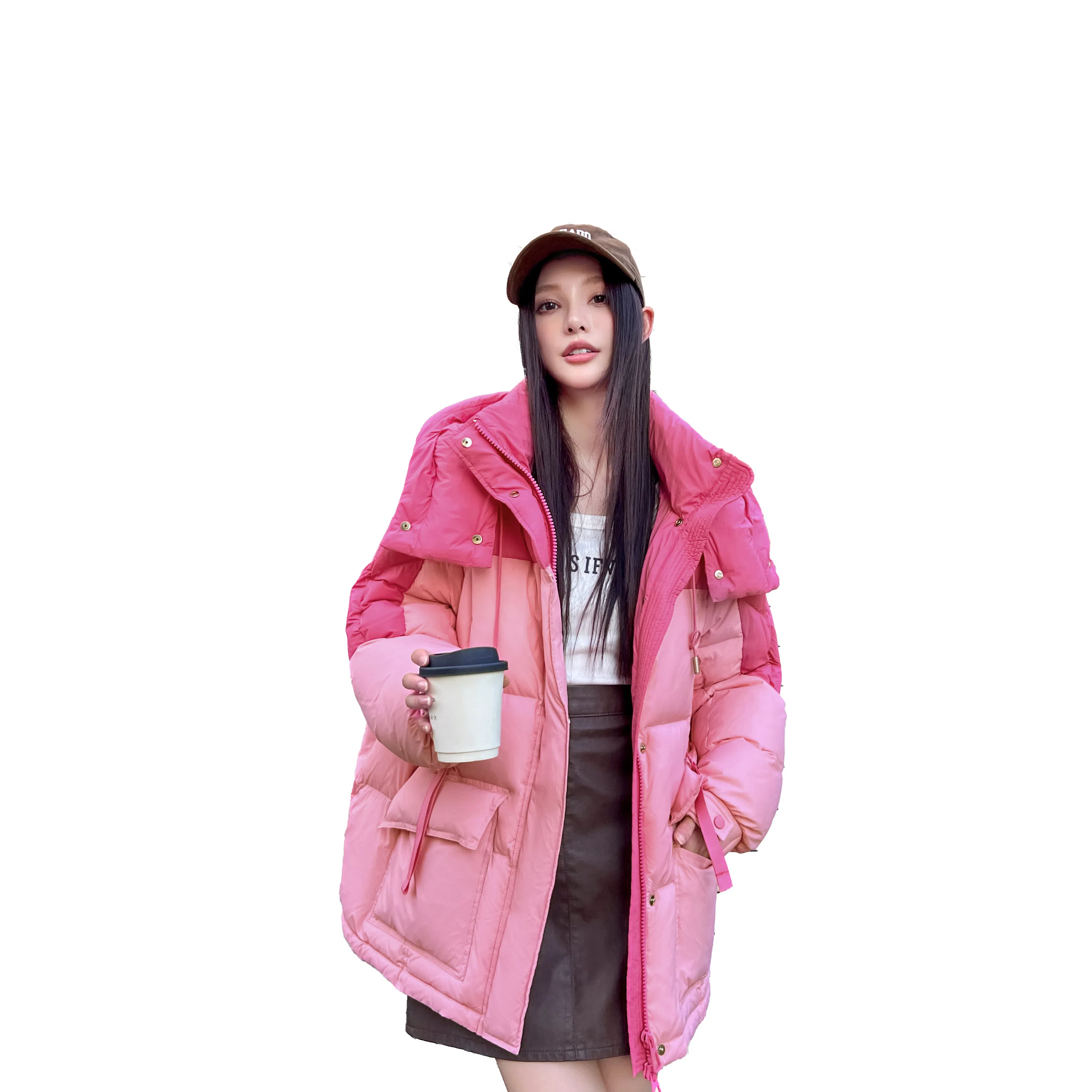 鸭鸭 撞色宽松休闲面包服羽绒服 女款